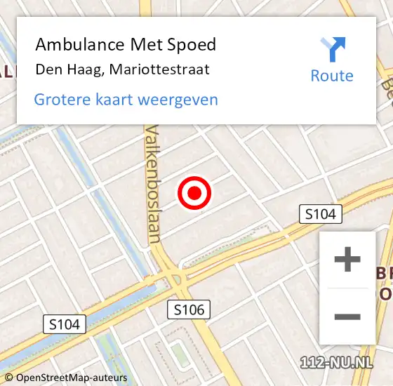 Locatie op kaart van de 112 melding: Ambulance Met Spoed Naar Den Haag, Mariottestraat op 21 maart 2017 13:03