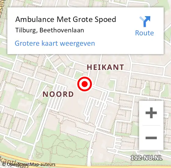 Locatie op kaart van de 112 melding: Ambulance Met Grote Spoed Naar Tilburg, Beethovenlaan op 21 maart 2017 23:19