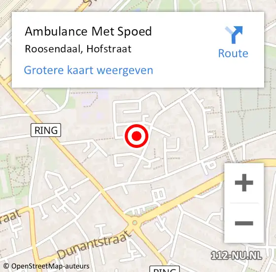 Locatie op kaart van de 112 melding: Ambulance Met Spoed Naar Roosendaal, Hofstraat op 22 maart 2017 06:15
