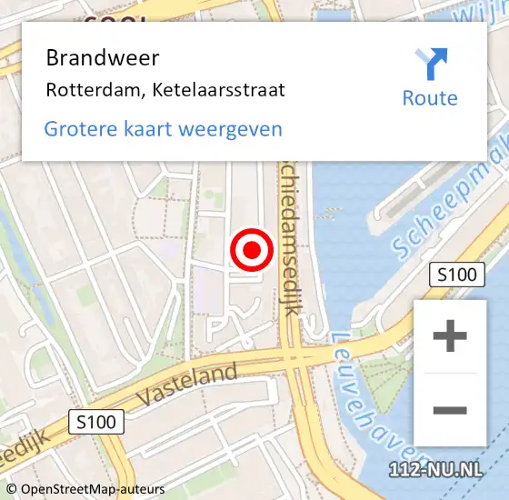 Locatie op kaart van de 112 melding: Brandweer Rotterdam, Ketelaarsstraat op 22 maart 2017 07:30
