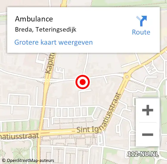 Locatie op kaart van de 112 melding: Ambulance Breda, Teteringsedijk op 22 maart 2017 12:24