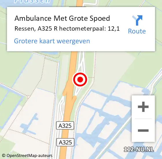 Locatie op kaart van de 112 melding: Ambulance Met Grote Spoed Naar Elst, A325 L hectometerpaal: 17,2 op 23 maart 2017 14:56