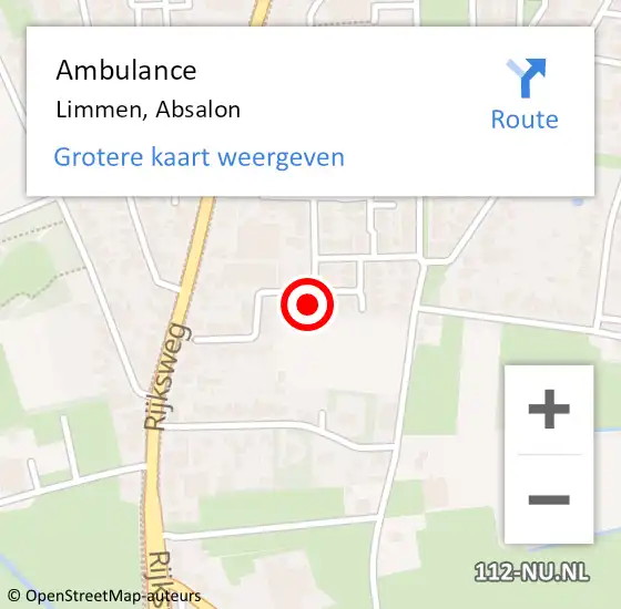 Locatie op kaart van de 112 melding: Ambulance Limmen, Absalon op 24 maart 2017 08:31