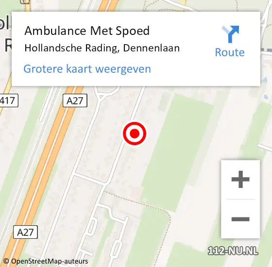 Locatie op kaart van de 112 melding: Ambulance Met Spoed Naar Hollandsche Rading, Dennenlaan op 25 maart 2017 11:19
