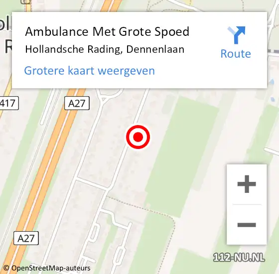 Locatie op kaart van de 112 melding: Ambulance Met Grote Spoed Naar Hollandsche Rading, Dennenlaan op 25 maart 2017 11:45