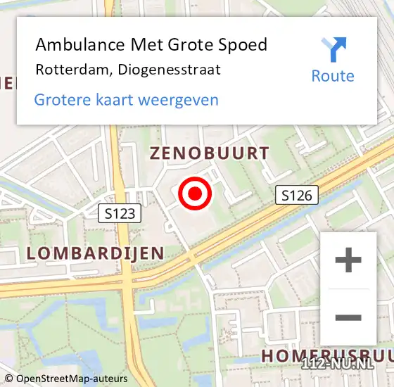 Locatie op kaart van de 112 melding: Ambulance Met Grote Spoed Naar Rotterdam, Diogenesstraat op 25 maart 2017 14:37