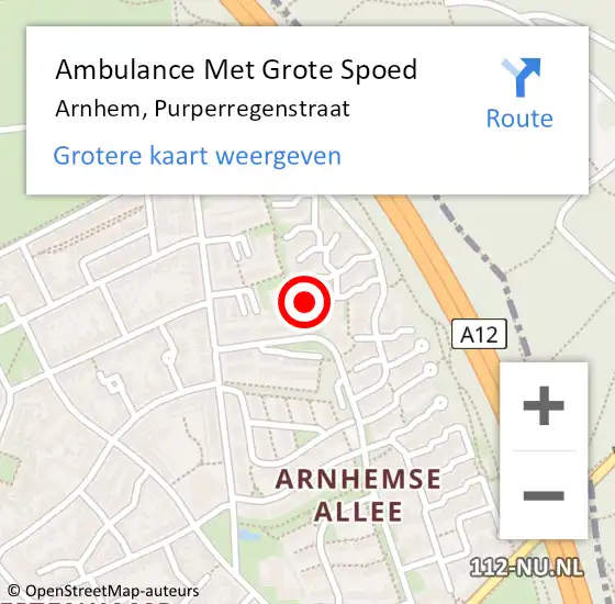 Locatie op kaart van de 112 melding: Ambulance Met Grote Spoed Naar Arnhem, Purperregenstraat op 26 maart 2017 13:29