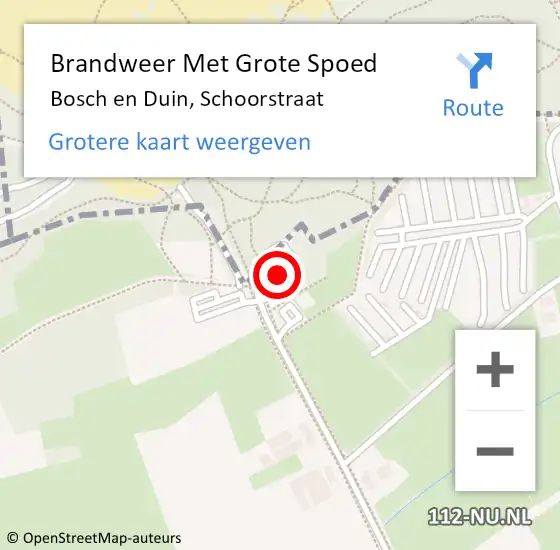 Locatie op kaart van de 112 melding: Brandweer Met Grote Spoed Naar Bosch en Duin, Schoorstraat op 26 maart 2017 17:30