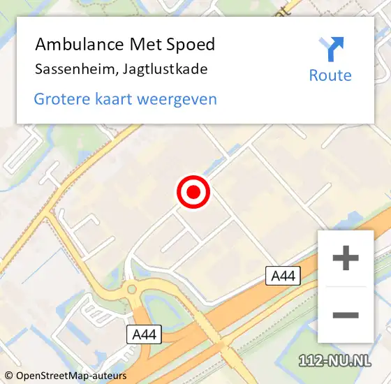 Locatie op kaart van de 112 melding: Ambulance Met Spoed Naar Sassenheim, Jagtlustkade op 27 maart 2017 09:29