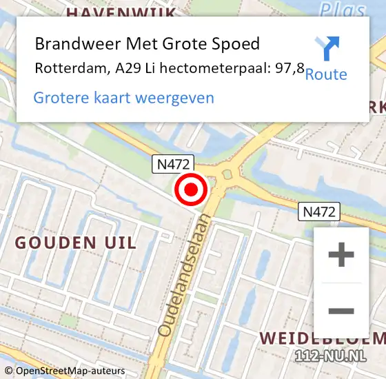 Locatie op kaart van de 112 melding: Brandweer Met Grote Spoed Naar Rotterdam, A29 Li hectometerpaal: 97,8 op 27 maart 2017 11:15