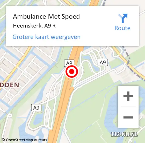 Locatie op kaart van de 112 melding: Ambulance Met Spoed Naar Heemskerk, A9 R op 27 maart 2017 12:03