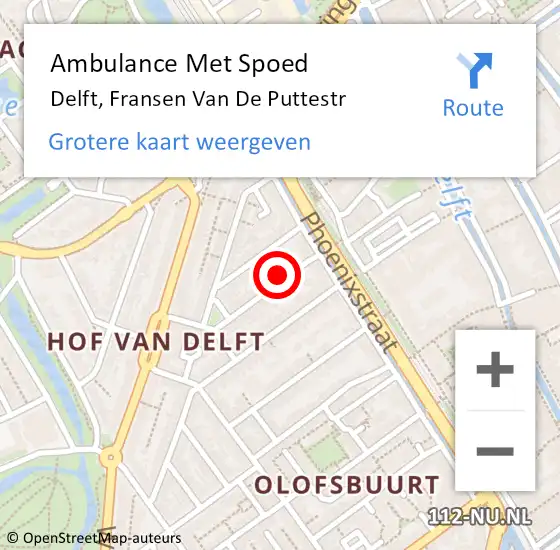 Locatie op kaart van de 112 melding: Ambulance Met Spoed Naar Delft, Fransen Van De Puttestr op 27 maart 2017 14:07