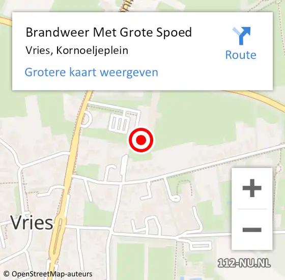 Locatie op kaart van de 112 melding: Brandweer Met Grote Spoed Naar Vries, Kornoeljeplein op 28 maart 2017 12:16