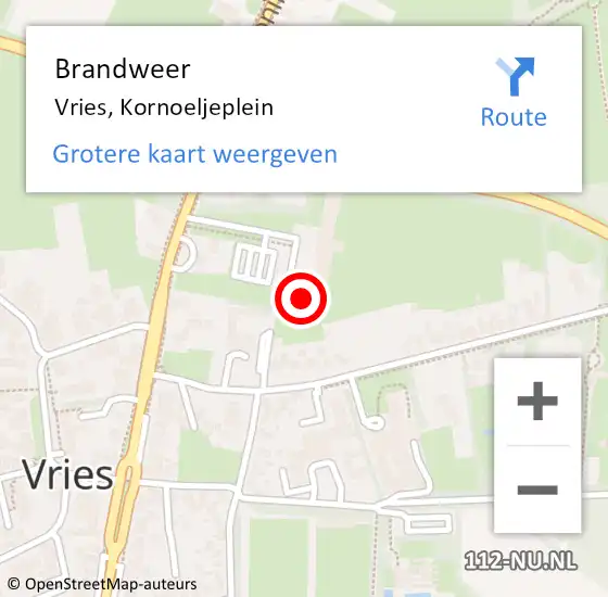 Locatie op kaart van de 112 melding: Brandweer Vries, Kornoeljeplein op 28 maart 2017 12:18