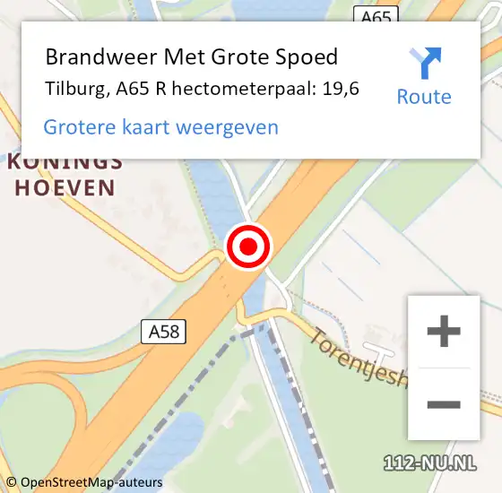 Locatie op kaart van de 112 melding: Brandweer Met Grote Spoed Naar Tilburg, A65 R hectometerpaal: 19,6 op 28 maart 2017 12:44