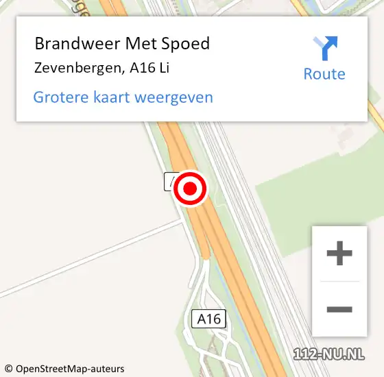 Locatie op kaart van de 112 melding: Brandweer Met Spoed Naar Zevenbergen, A16 L hectometerpaal: 48,8 op 28 maart 2017 20:43