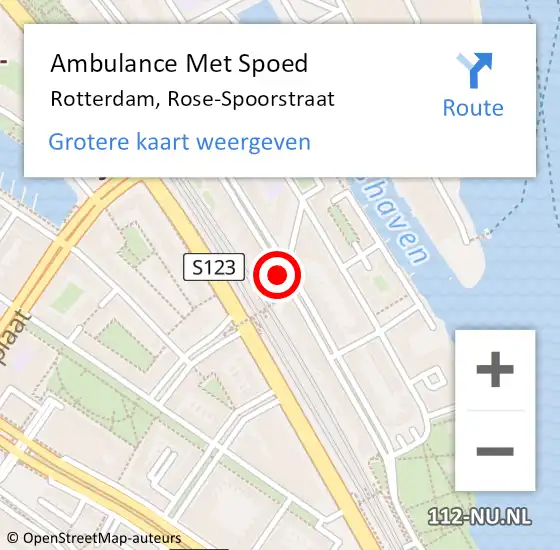 Locatie op kaart van de 112 melding: Ambulance Met Spoed Naar Rotterdam, Rose-Spoorstraat op 28 maart 2017 20:46