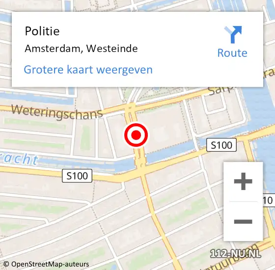 Locatie op kaart van de 112 melding: Politie Amsterdam, Westeinde op 29 maart 2017 02:18