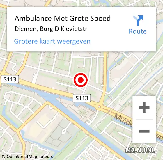 Locatie op kaart van de 112 melding: Ambulance Met Grote Spoed Naar Diemen, Burg D Kievietstr op 29 maart 2017 08:10