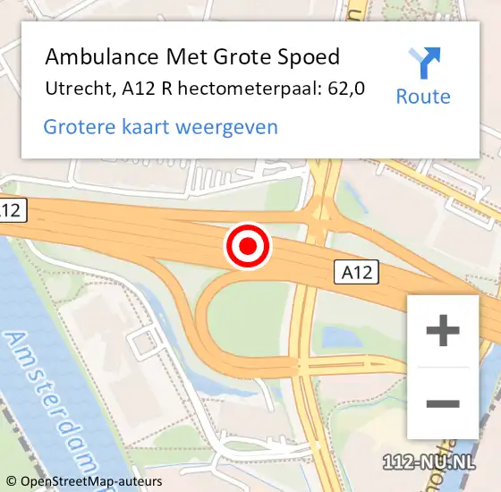 Locatie op kaart van de 112 melding: Ambulance Met Grote Spoed Naar Utrecht, A12 R hectometerpaal: 57,9 op 29 maart 2017 08:16