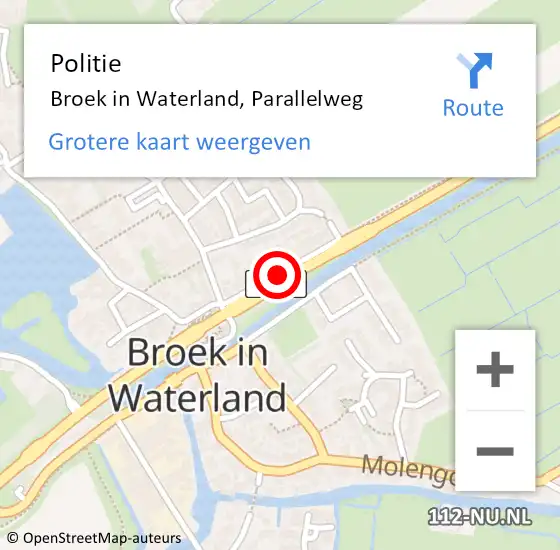 Locatie op kaart van de 112 melding: Politie Broek in Waterland, Parallelweg op 29 maart 2017 08:23