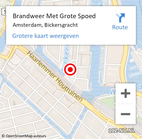 Locatie op kaart van de 112 melding: Brandweer Met Grote Spoed Naar Amsterdam, Bickersgracht op 29 maart 2017 09:02