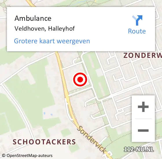 Locatie op kaart van de 112 melding: Ambulance Veldhoven, Halleyhof op 29 maart 2017 09:04