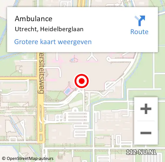 Locatie op kaart van de 112 melding: Ambulance Utrecht, Heidelberglaan op 29 maart 2017 09:05