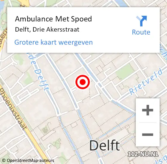 Locatie op kaart van de 112 melding: Ambulance Met Spoed Naar Delft, Drie Akersstraat op 29 maart 2017 13:58