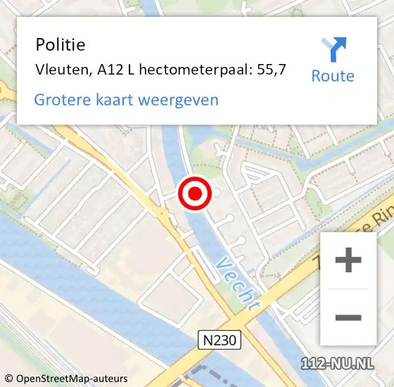 Locatie op kaart van de 112 melding: Politie Vleuten, A12 L hectometerpaal: 55,7 op 30 maart 2017 10:52