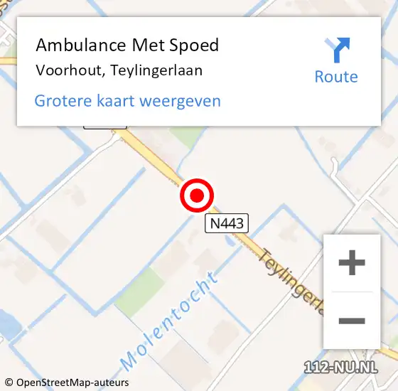 Locatie op kaart van de 112 melding: Ambulance Met Spoed Naar Voorhout, Teylingerlaan op 30 maart 2017 17:42