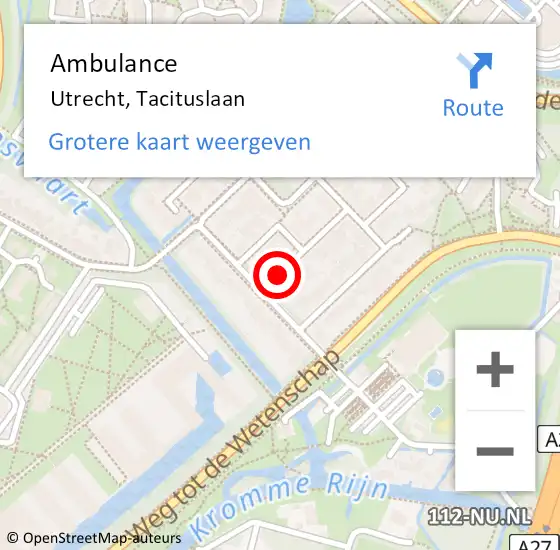 Locatie op kaart van de 112 melding: Ambulance Utrecht, Tacituslaan op 30 maart 2017 23:08