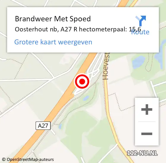 Locatie op kaart van de 112 melding: Brandweer Met Spoed Naar Oosterhout nb, A27 R hectometerpaal: 15,6 op 31 maart 2017 11:27
