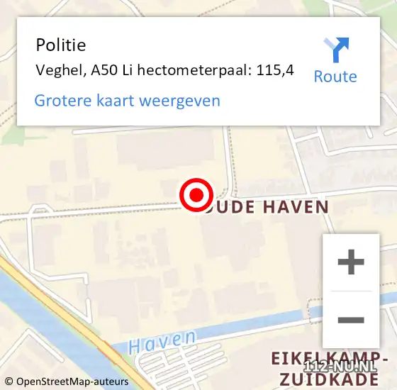 Locatie op kaart van de 112 melding: Politie Veghel, A50 Li hectometerpaal: 117,0 op 31 maart 2017 22:25