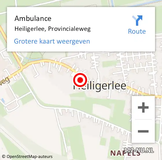 Locatie op kaart van de 112 melding: Ambulance Heiligerlee, Provincialeweg op 15 januari 2014 18:53