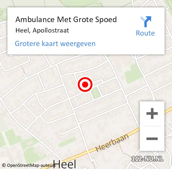 Locatie op kaart van de 112 melding: Ambulance Met Grote Spoed Naar Heel, Apollostraat op 19 september 2013 12:52