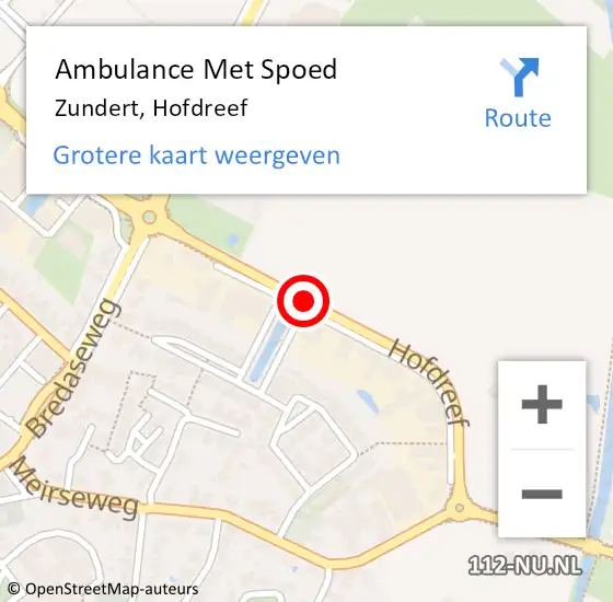 Locatie op kaart van de 112 melding: Ambulance Met Spoed Naar Zundert, Hofdreef op 1 april 2017 17:13