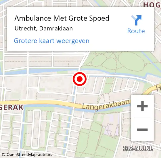 Locatie op kaart van de 112 melding: Ambulance Met Grote Spoed Naar Utrecht, Damraklaan op 2 april 2017 00:58