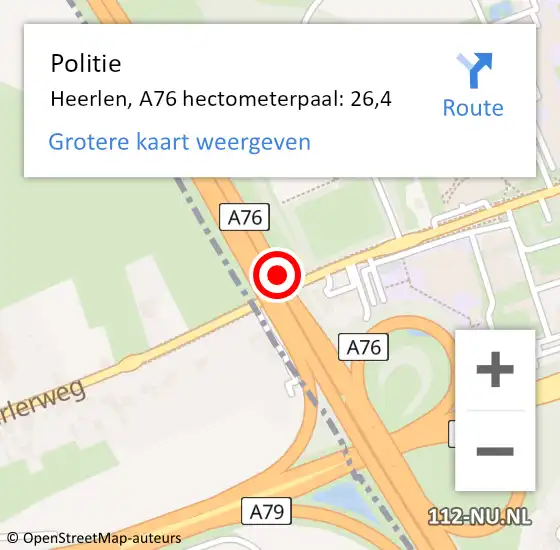 Locatie op kaart van de 112 melding: Politie Heerlen, A76 L hectometerpaal: 13,9 op 2 april 2017 12:12