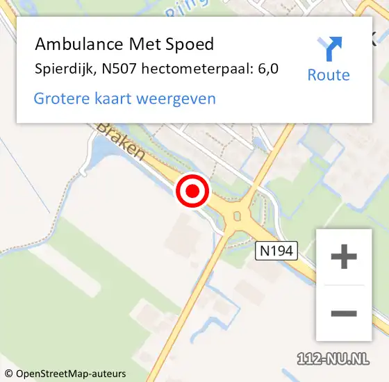 Locatie op kaart van de 112 melding: Ambulance Met Spoed Naar Spierdijk, N507 hectometerpaal: 6,0 op 2 april 2017 12:38