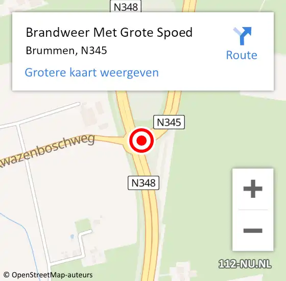 Locatie op kaart van de 112 melding: Brandweer Met Grote Spoed Naar Brummen, N345 op 2 april 2017 16:45
