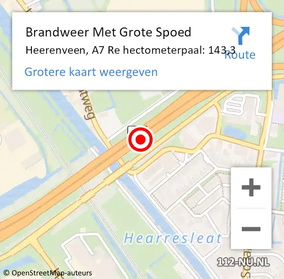 Locatie op kaart van de 112 melding: Brandweer Met Grote Spoed Naar Heerenveen, A7 L hectometerpaal: 144,9 op 3 april 2017 07:05