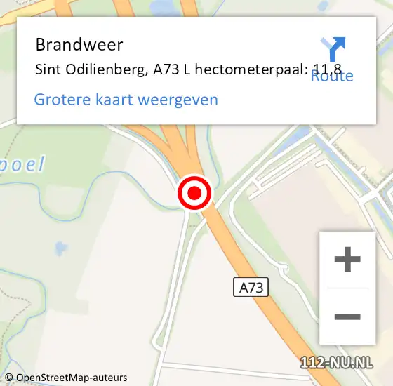 Locatie op kaart van de 112 melding: Brandweer Sint Odilienberg, A73 L hectometerpaal: 11,8 op 3 april 2017 08:52