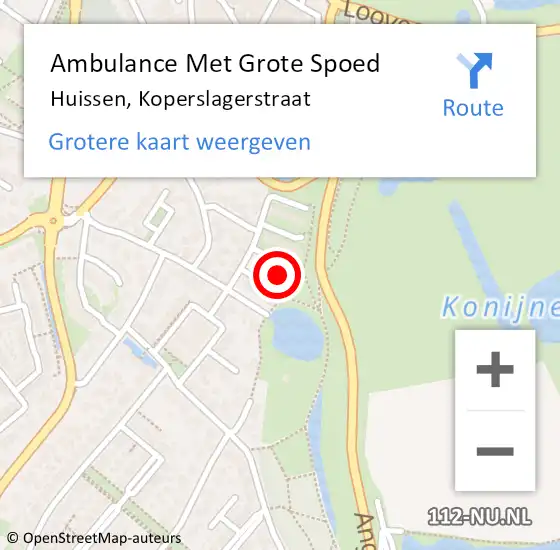 Locatie op kaart van de 112 melding: Ambulance Met Grote Spoed Naar Huissen, Koperslagerstraat op 3 april 2017 09:34