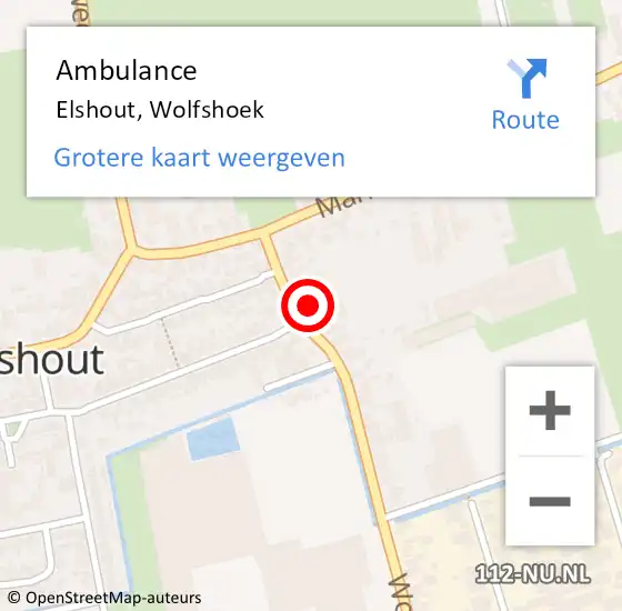 Locatie op kaart van de 112 melding: Ambulance Elshout, Wolfshoek op 3 april 2017 13:47