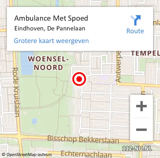 Locatie op kaart van de 112 melding: Ambulance Met Spoed Naar Eindhoven, De Pannelaan op 3 april 2017 22:10