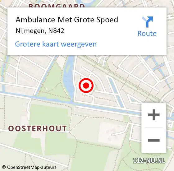 Locatie op kaart van de 112 melding: Ambulance Met Grote Spoed Naar Nijmegen, N842 op 4 april 2017 06:49