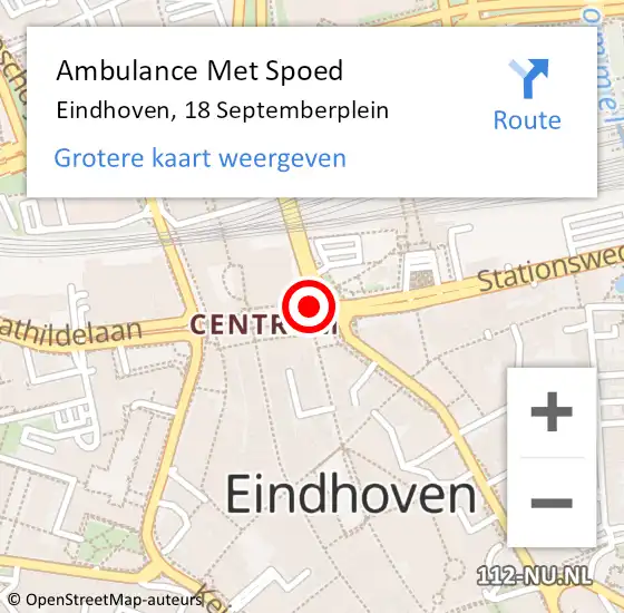 Locatie op kaart van de 112 melding: Ambulance Met Spoed Naar Eindhoven, 18 Septemberplein op 4 april 2017 15:19