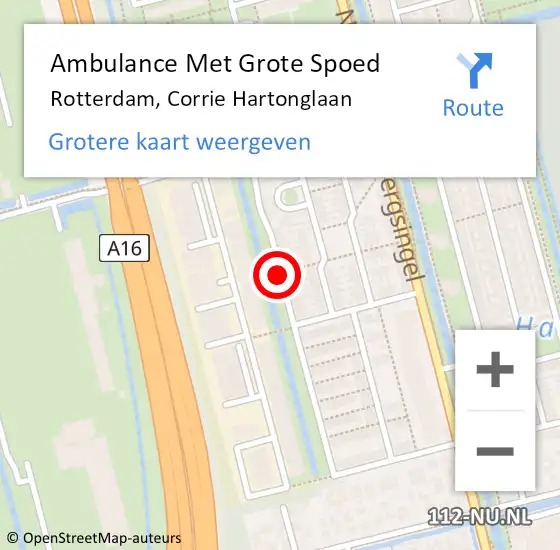 Locatie op kaart van de 112 melding: Ambulance Met Grote Spoed Naar Rotterdam, Corrie Hartonglaan op 4 april 2017 15:45