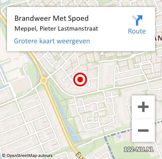 Locatie op kaart van de 112 melding: Brandweer Met Spoed Naar Meppel, Pieter Lastmanstraat op 4 april 2017 16:13